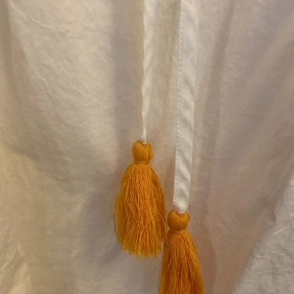 J CREW Raglan Popover white blouse with orange embroidery and 3/4 sleeves size M